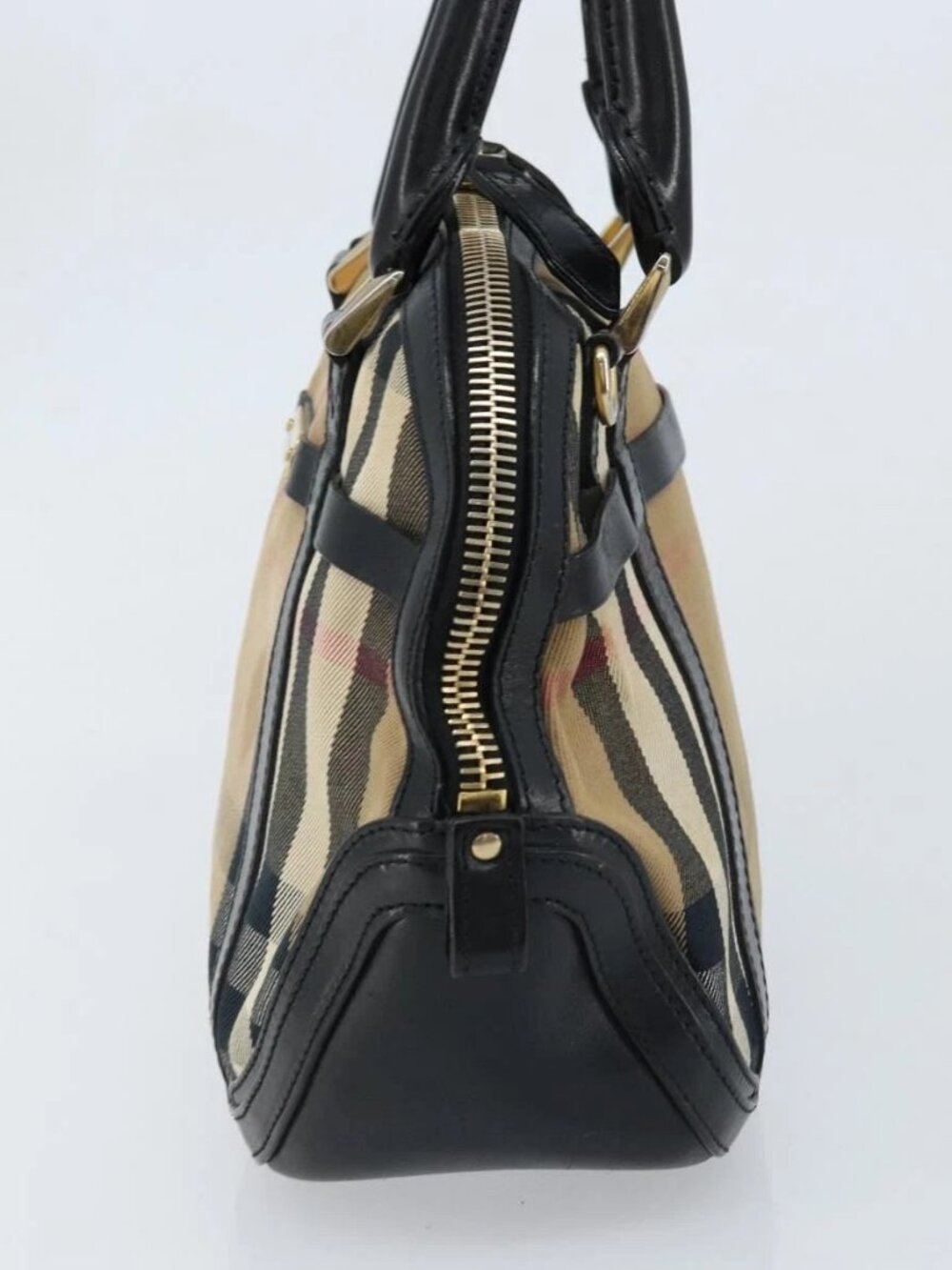 BURBERRY Nova Check Hand Bag Canvas Beige Gold Auth 172387 - Picture 4 of 16